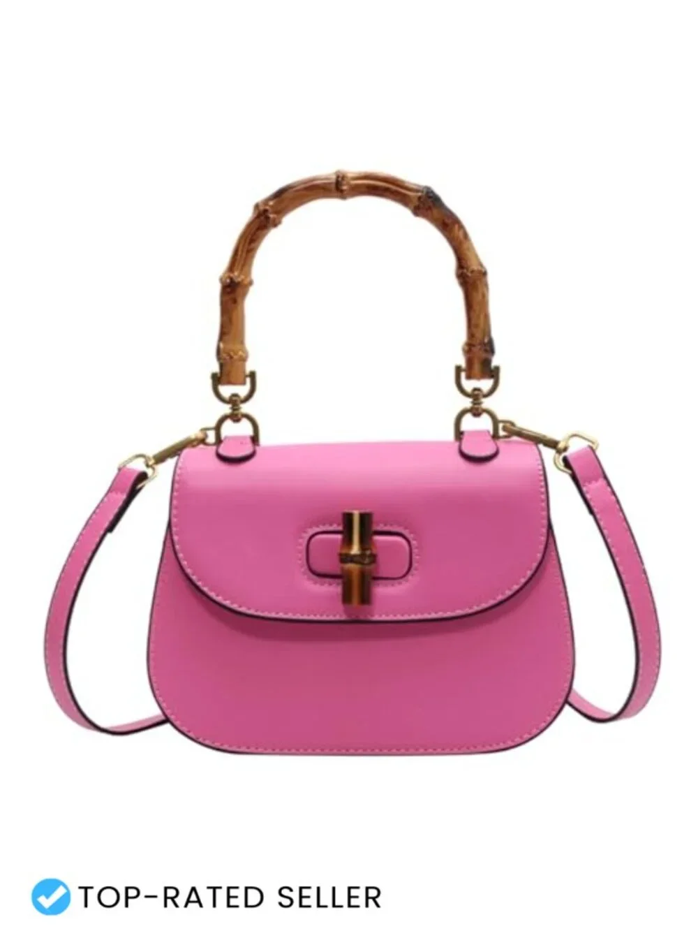 Women's Vintage Bamboo Handle Leather Satchel Crossbody Bag